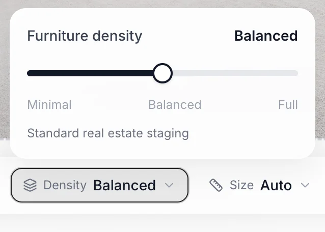 The Furniture density control set between Minimal, Balanced, and Full