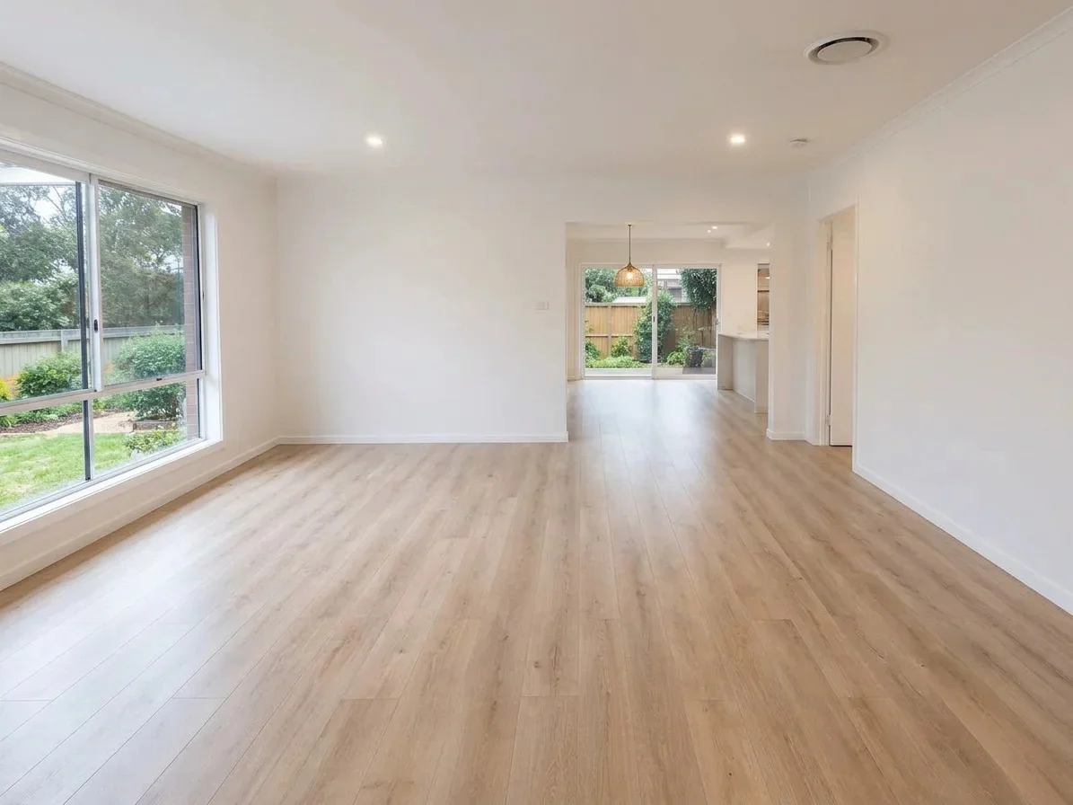 The same room emptied completely — bare walls and floor